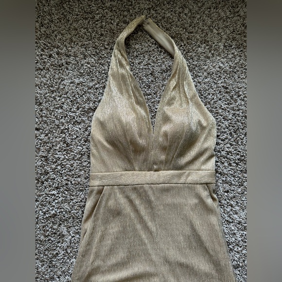 BHLDN JILL STUART CHAMPAGNE SPARKLE HALTER NECK MARA JUMPSUIT - Picture 5 of 6